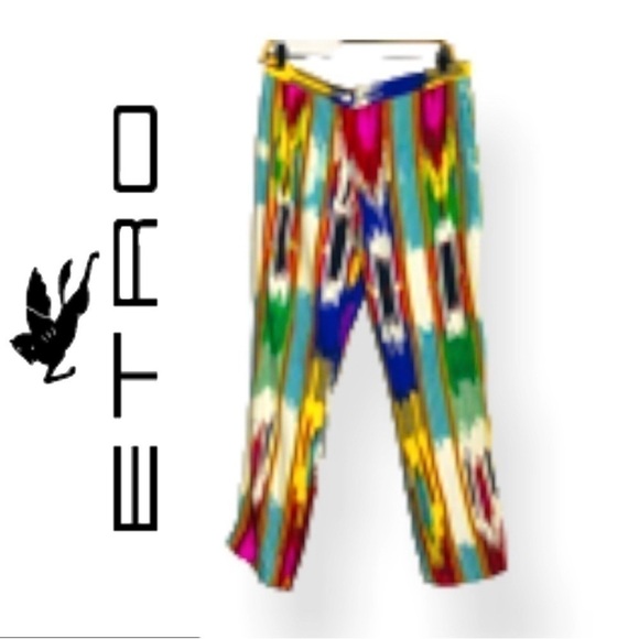 Etro Ikat-Print Ankle Pants, Pink/Multi Color Size 6 - Picture 13 of 13